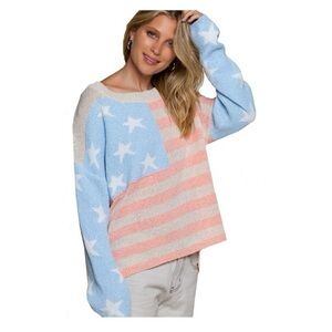 Lisa Robertson Oversized Sweater Womens M Multicolor American Flag Pullover USA